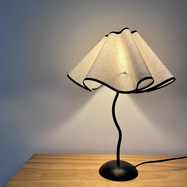 black metal table lamp with white linen shade for bedside and office
