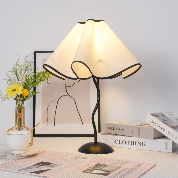 black metal table lamp with white linen shade for bedside and office