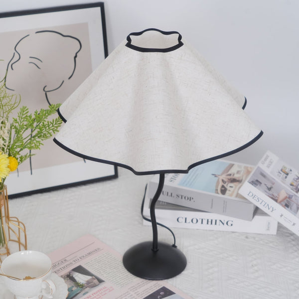 black metal table lamp with white linen shade for bedside and office