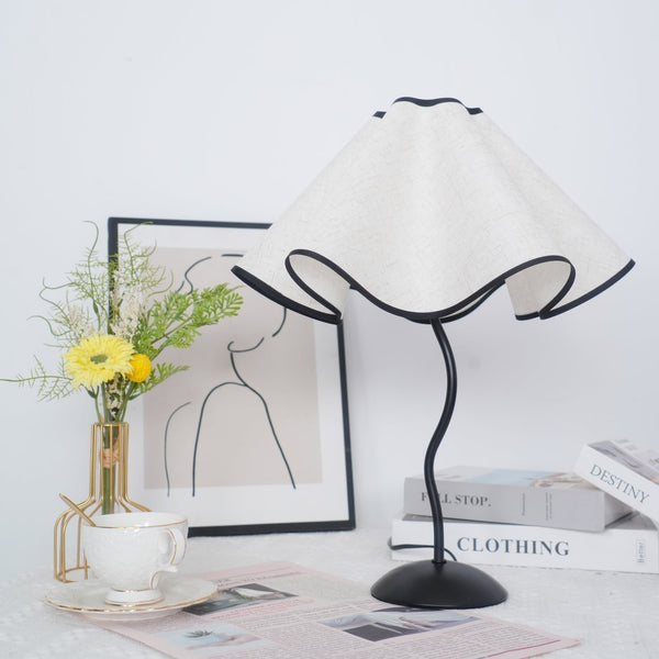 black metal table lamp with white linen shade for bedside and office