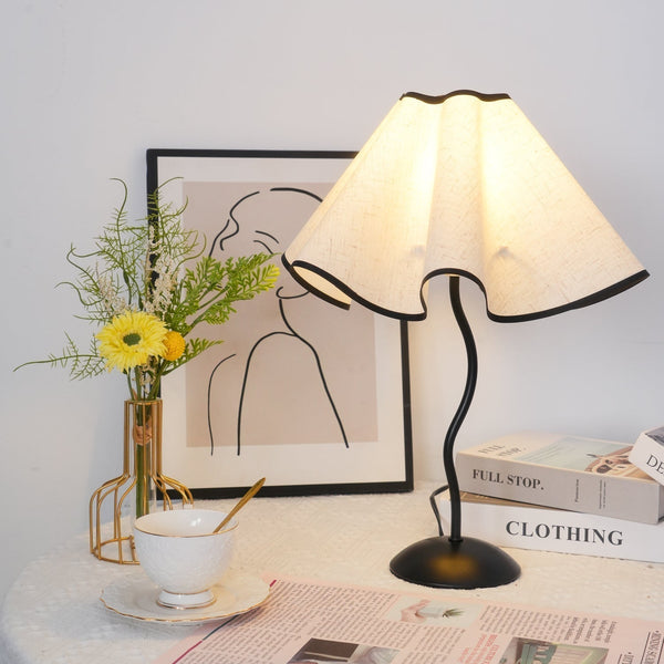 black metal table lamp with white linen shade for bedside and office