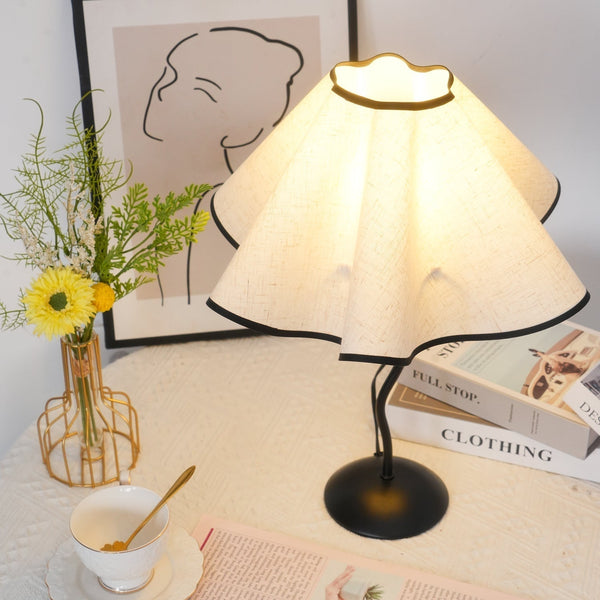 black metal table lamp with white linen shade for bedside and office