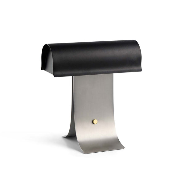 black paper table lamp with stainless steel for bedside reading nook