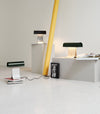 black paper table lamp with stainless steel for bedside reading nook