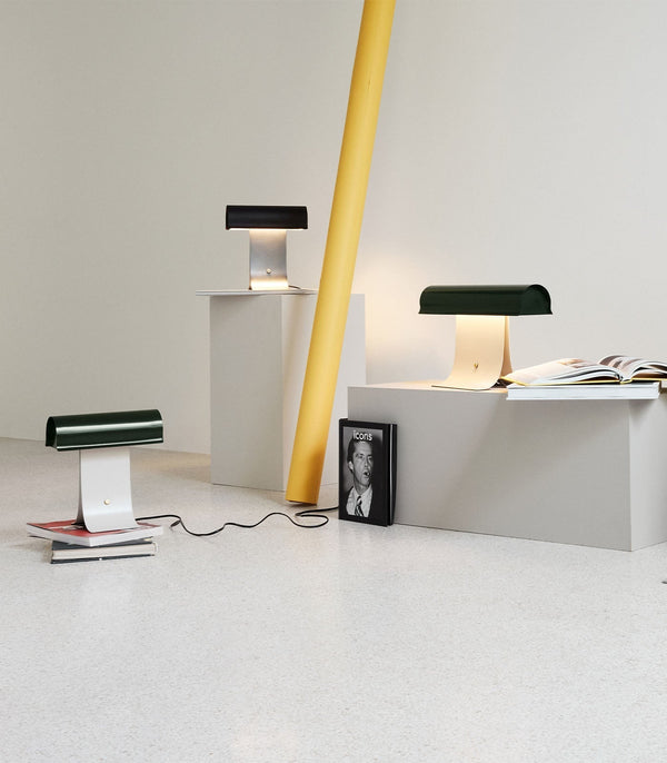 black paper table lamp with stainless steel for bedside reading nook