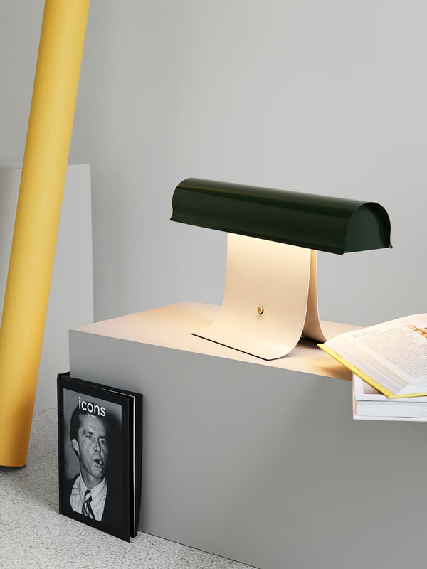 black paper table lamp with stainless steel for bedside reading nook