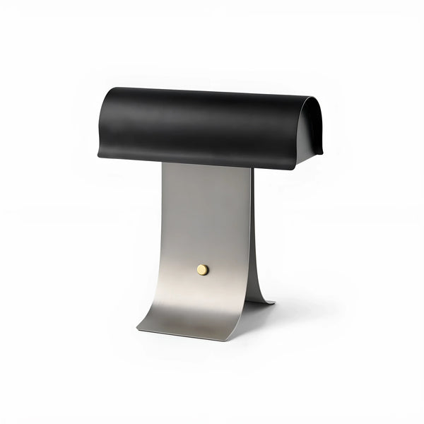 black paper table lamp with stainless steel for bedside reading nook