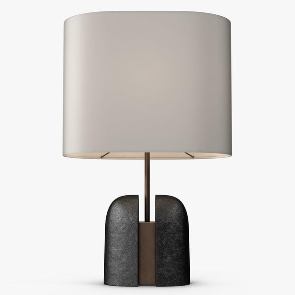 black resin table lamp with white fabric shade for bedside