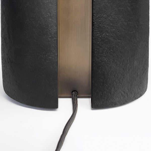 black resin table lamp with white fabric shade for bedside