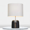 black resin table lamp with white fabric shade for bedside
