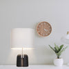 black resin table lamp with white fabric shade for bedside