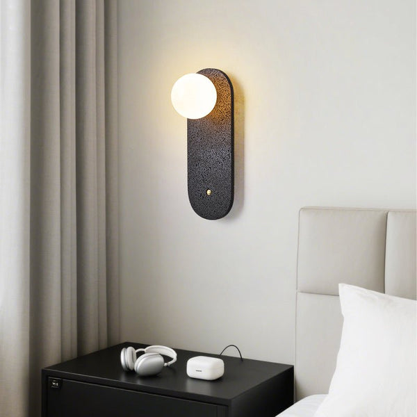 black travertine cylinder wall sconce white glass