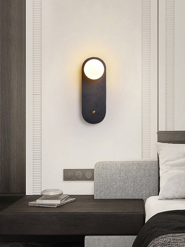 black travertine cylinder wall sconce white glass