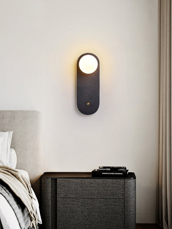 black travertine cylinder wall sconce white glass