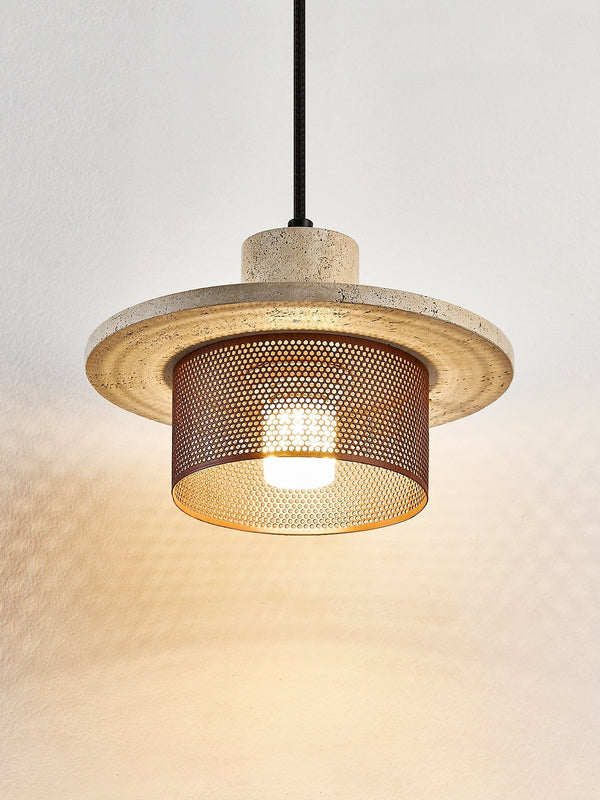 black yellow travertine mesh pendant light