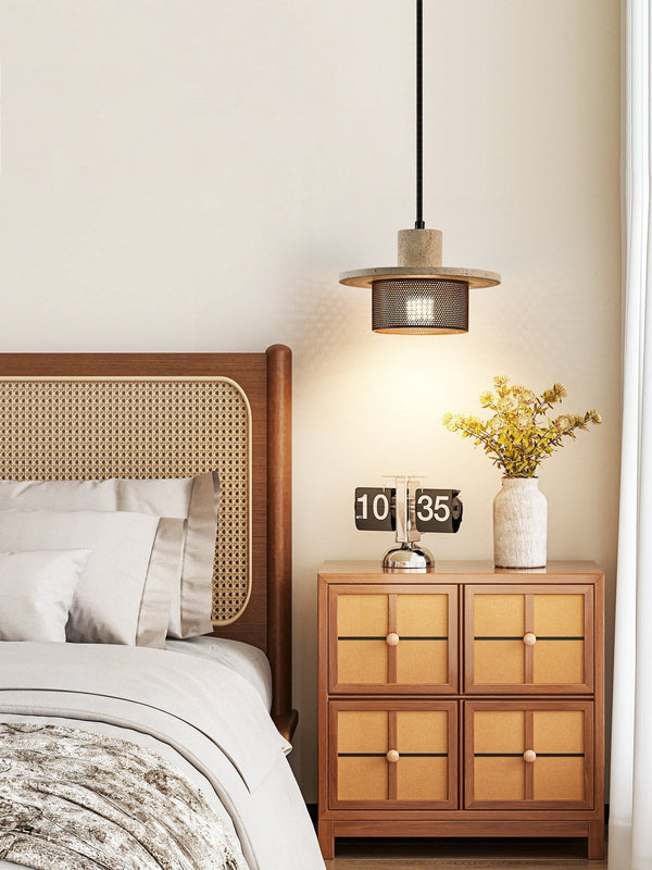 black yellow travertine mesh pendant light