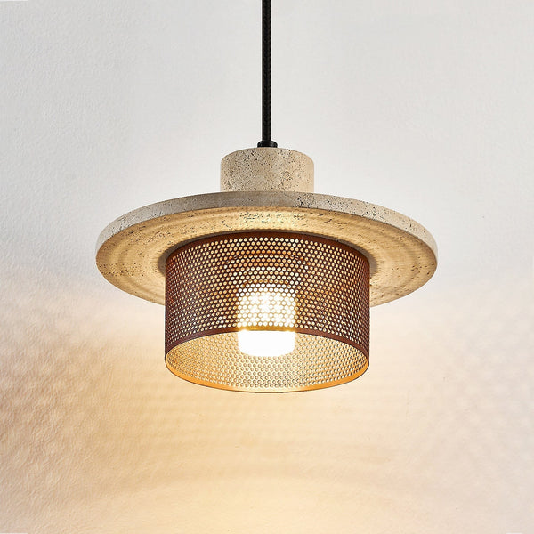 black yellow travertine mesh pendant light