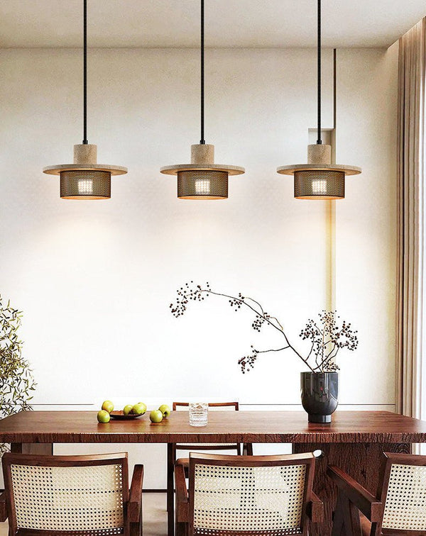 black yellow travertine mesh pendant light