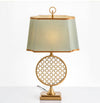 blue fabric shade gold table lamp for bedroom reading nook