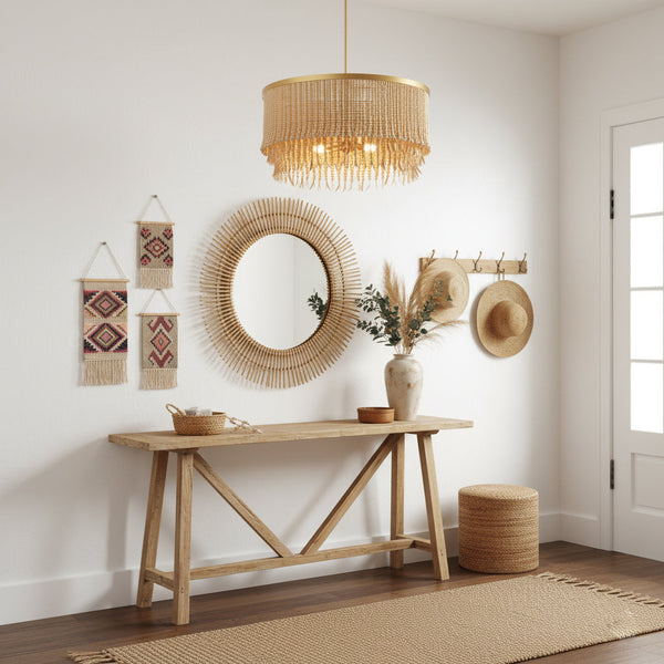 bohemian antique brass wood coconut bead chandelier