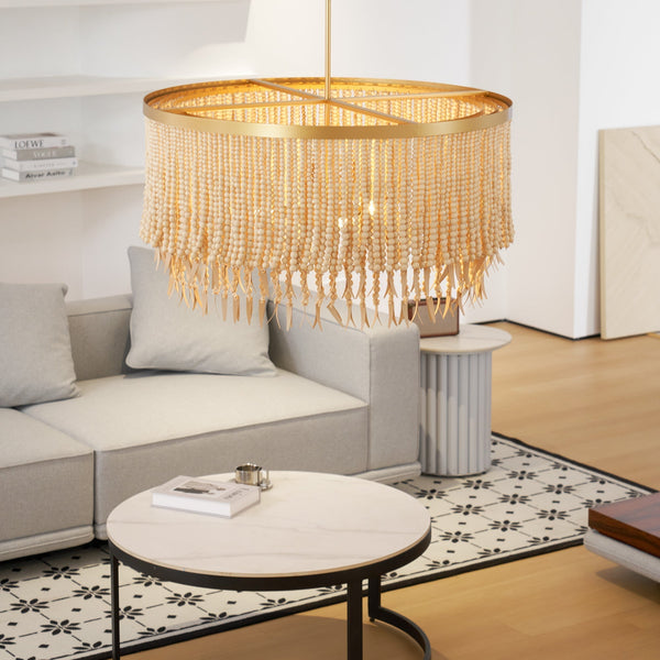 bohemian antique brass wood coconut bead chandelier