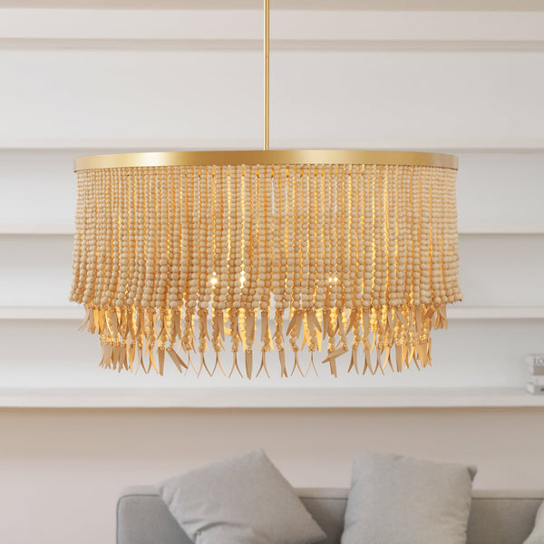 bohemian antique brass wood coconut bead chandelier