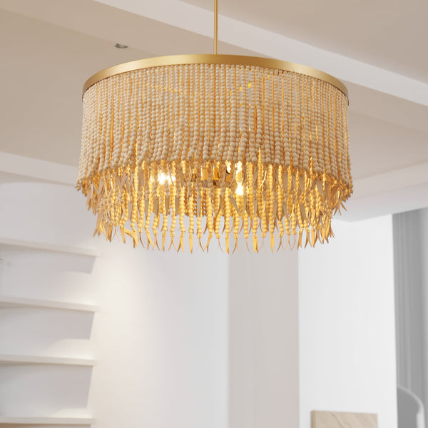 bohemian antique brass wood coconut bead chandelier
