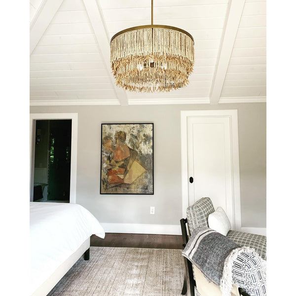 bohemian antique brass wood coconut bead chandelier