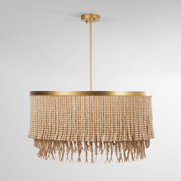 bohemian antique brass wood coconut bead chandelier