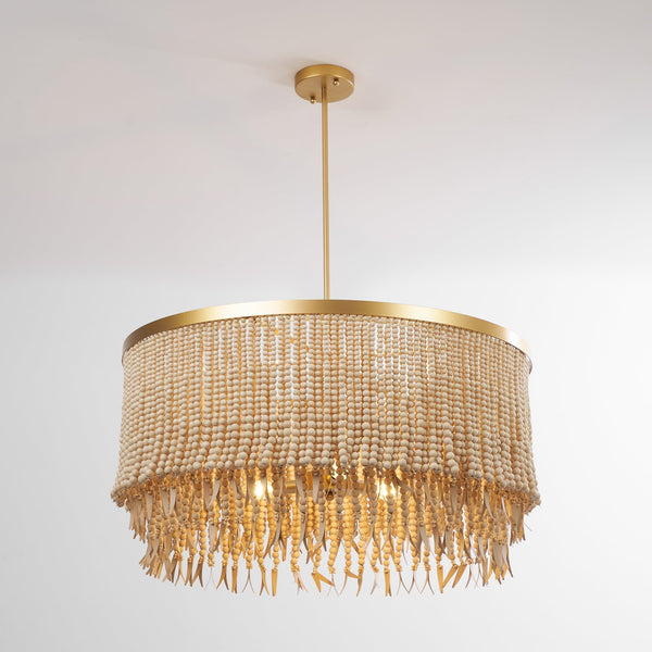 bohemian antique brass wood coconut bead chandelier