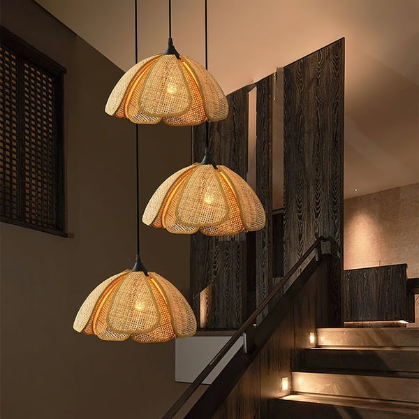bohemian gold rattan flower pendant lamp
