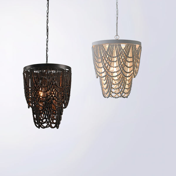 bohemian white wood bead iron chandelier