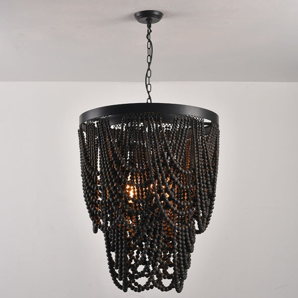bohemian white wood bead iron chandelier
