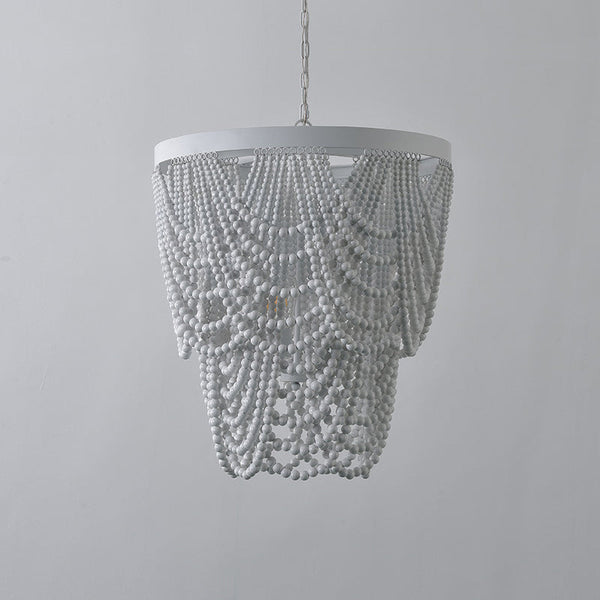 bohemian white wood bead iron chandelier