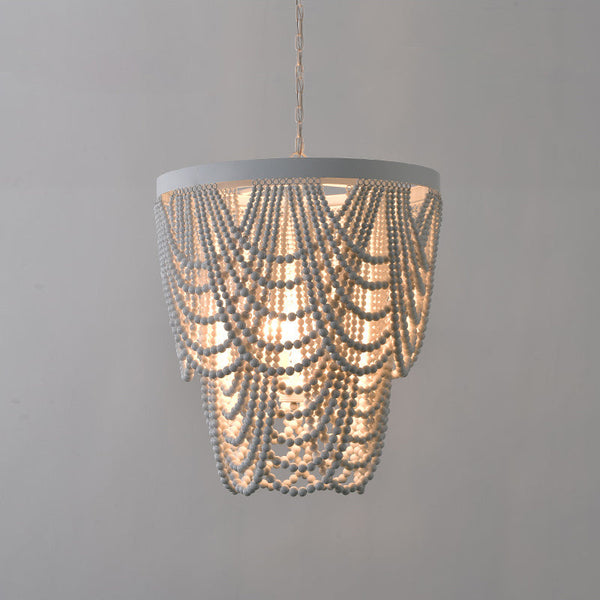 bohemian white wood bead iron chandelier