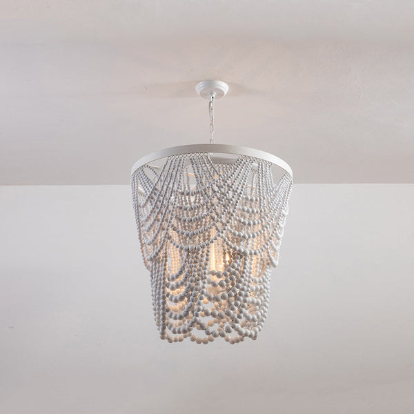 bohemian white wood bead iron chandelier