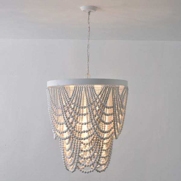 bohemian white wood bead iron chandelier