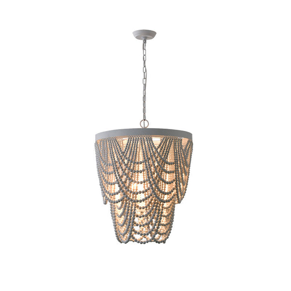 bohemian white wood bead iron chandelier