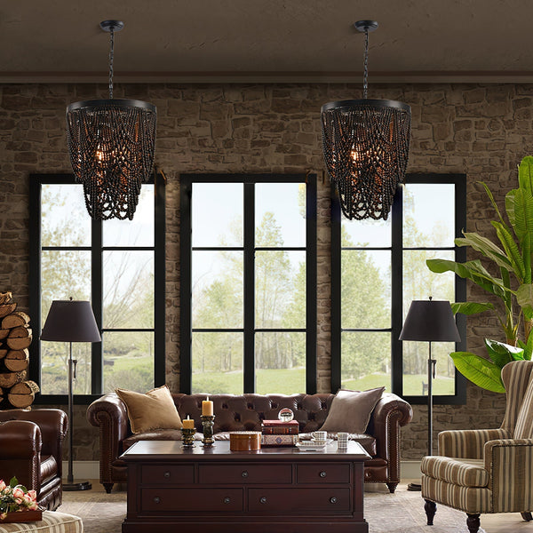 bohemian white wood bead iron chandelier
