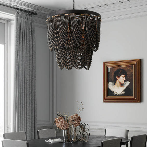 bohemian white wood bead iron chandelier