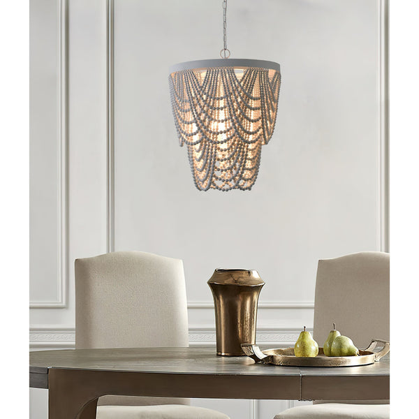 bohemian white wood bead iron chandelier