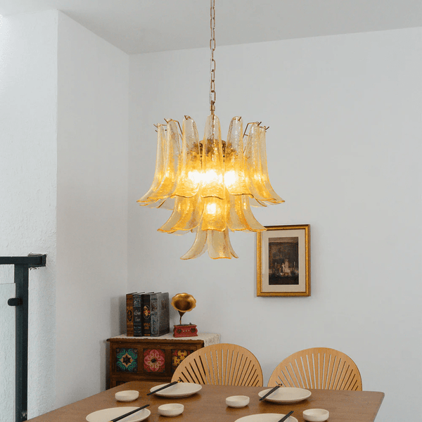 brass amber cascade glass chandelier