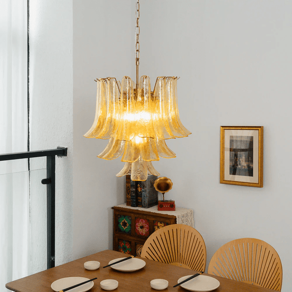 brass amber cascade glass chandelier