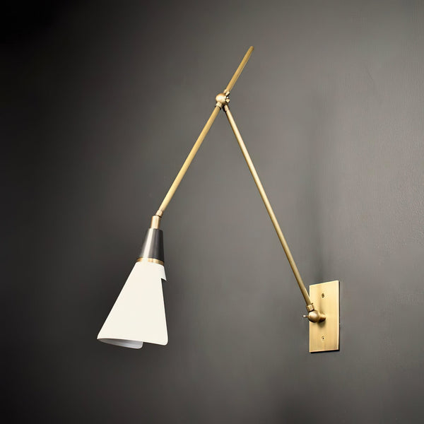 brass swing arm wall lamp with aluminum shade for bedroom and reading nook