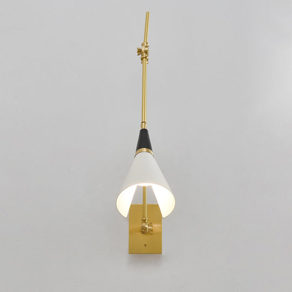 brass swing arm wall lamp with aluminum shade for bedroom and reading nook
