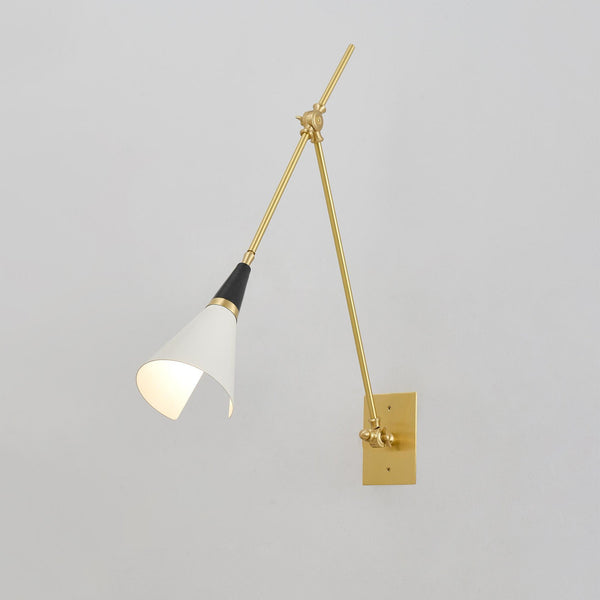 brass swing arm wall lamp with aluminum shade for bedroom and reading nook
