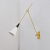 brass swing arm wall lamp with aluminum shade for bedroom and reading nook