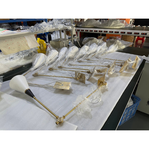 brass swing arm wall lamp with aluminum shade for bedroom and reading nook