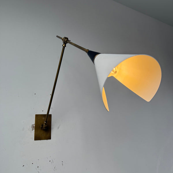 brass swing arm wall lamp with aluminum shade for bedroom and reading nook
