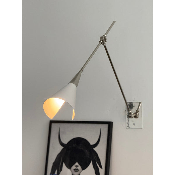brass swing arm wall lamp with aluminum shade for bedroom and reading nook